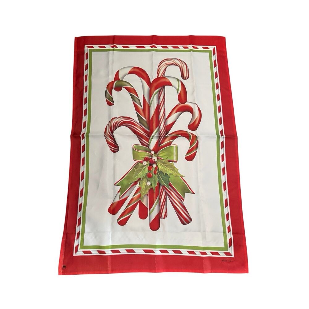 Vintage‎ Christmas Candy Cane Yard Flag Holiday Holly Red Green ~ 40x27 READ